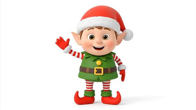 Cartoon elf character waving hand isolated on white background