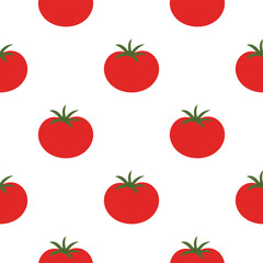 Seamless pattern with whole ripe tomatoes. Fresh red vegetable background for kitchen design, food packaging and textile. Flat vector illustration isolated on white background.