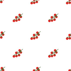 Seamless pattern with cherry tomatoes on branch. Vegetable background. Flat vector illustration isolated on white background.