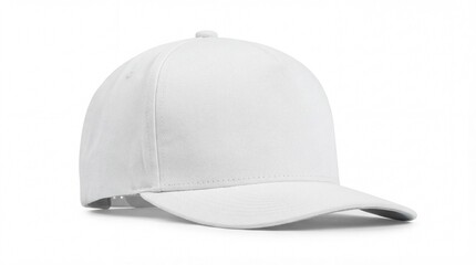 Fototapeta premium Classic white baseball cap with curved brim and button on top