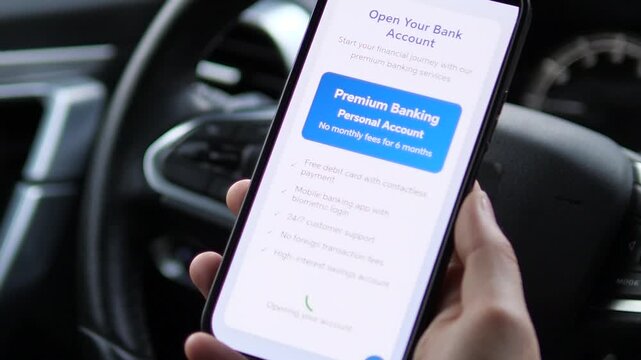 Instant financial access from anywhere. This video captures the complete digital onboarding process with a bank, executed seamlessly from the drivers seat. It signifies convenience and the immediacy