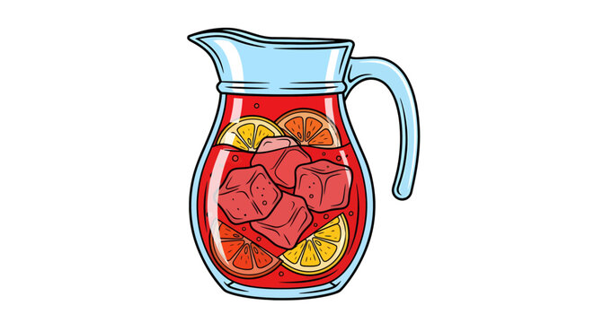 Festive illustration of red Spanish sangria punch in a pitcher