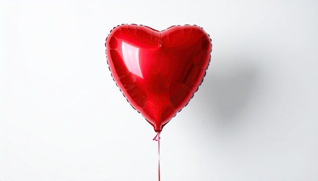 A single shiny red heart shaped balloon floating against a clean white background.