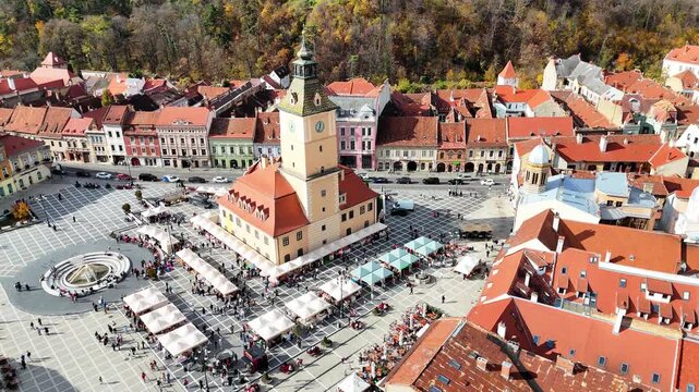 Brasov Council Square Piata Sfatului Historic City Center Aerial View