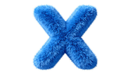 Fluffy blue letter X with soft texture and isolated on white background