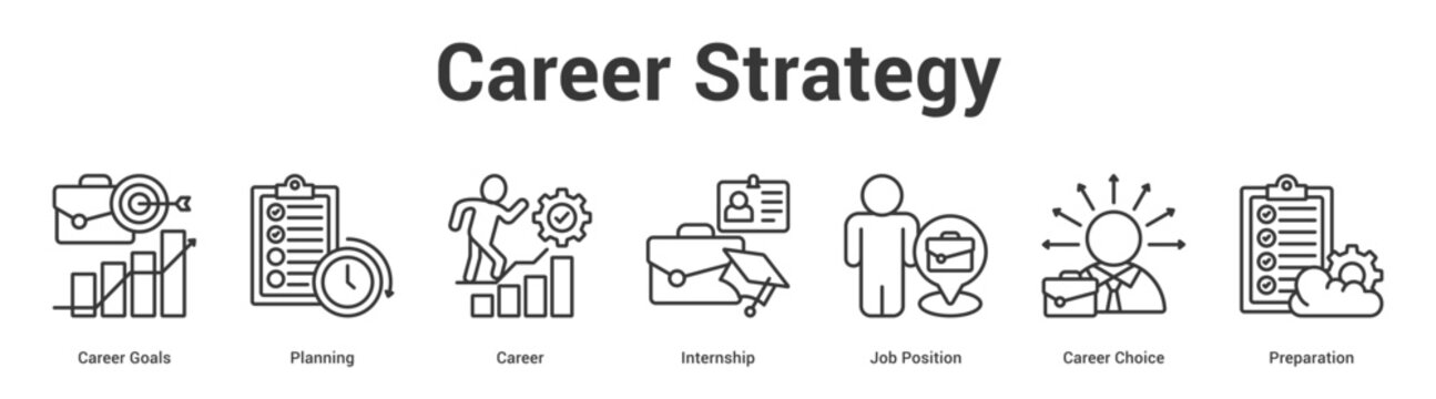 Career Strategy web banner icon set vector illustration concept for business with icon of Career Goals, Planning, Career, Internship, Job Position, Car.