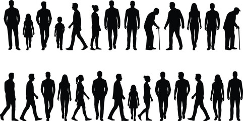 Large collection of diverse people silhouettes featuring business professionals wheelchair users children seniors and colorful figures for social inclusion and community