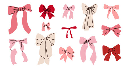 Whimsical hand drawn red bow set