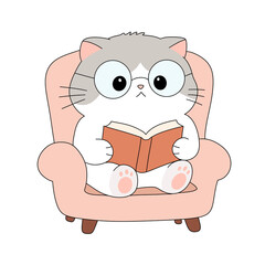 Obraz premium Illustration of Cat Reading A Book On A Couch