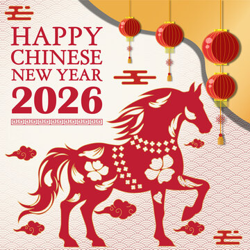 Happy chinese new year 2026 year of the horse festive post template