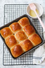 Homemade Indian pav bread or Soft dinner rolls served with butter, selective focus