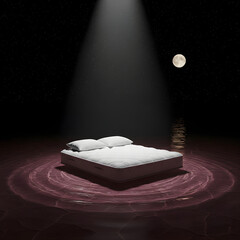 Dramatic spotlight on romantic bed creating intimate valentine night atmosphere