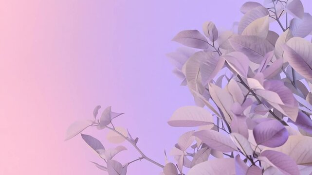 Vibrant leaves against pastel pink and purple background