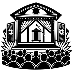 Silhouette of presentation stage and speaker, vector isolated on White Background