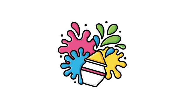Colorful paint splashes emerging from an overturned bucket viewed from above in a creative illustration