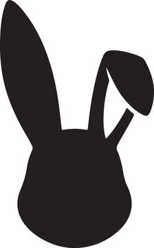 Black rabbit head silhouette with distinctive ears for versatile graphic design