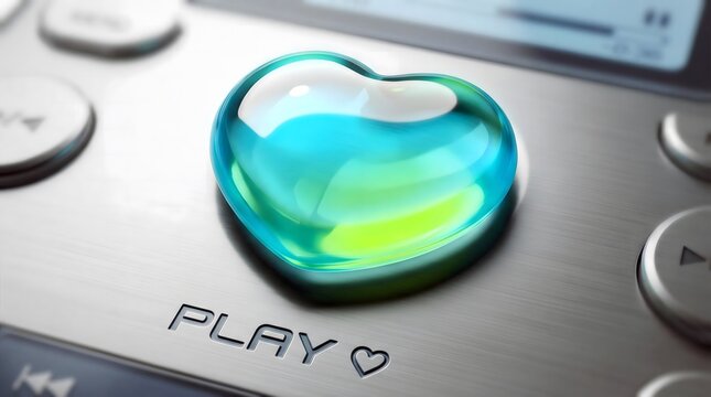 Frutiger Aero Glossy Glass Heart Button Valentines Day Vector Illustration Brushed Metal Silver Y2K Tech Aesthetic 2000s Nostalgia Music Player Interface