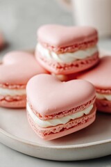 Fototapeta premium Heart macarons dessert background for Valentine’s Day sales pages, romantic offers, and seasonal ecommerce promotions