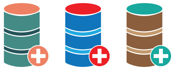 Add database icons vector, database add icons vector set in trendy flat style illustration isolated on white background.