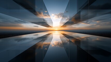 Abstract Leadership Vision Concept with Horizon Light Breaking Through Geometric Forms
