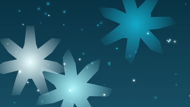 Glowing stars and asterisks floating in a dark blue night sky with scattered twinkling lights and celestial bodies