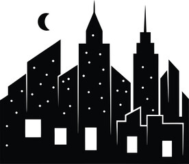 Fototapeta premium City skyline at night with crescent moon