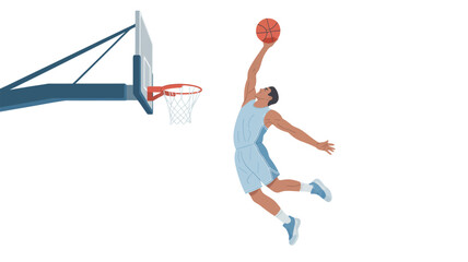 Obraz premium Man Jumping to Dunk Basketball Hoop.