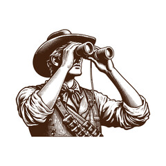 Man looking through binoculars in vintage style
