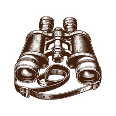 Vintage binoculars illustration with leather strap