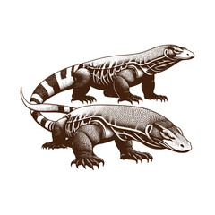 Detailed illustration of two lizards in brown and white