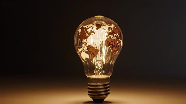 Light bulb containing a glowing map of the world inside