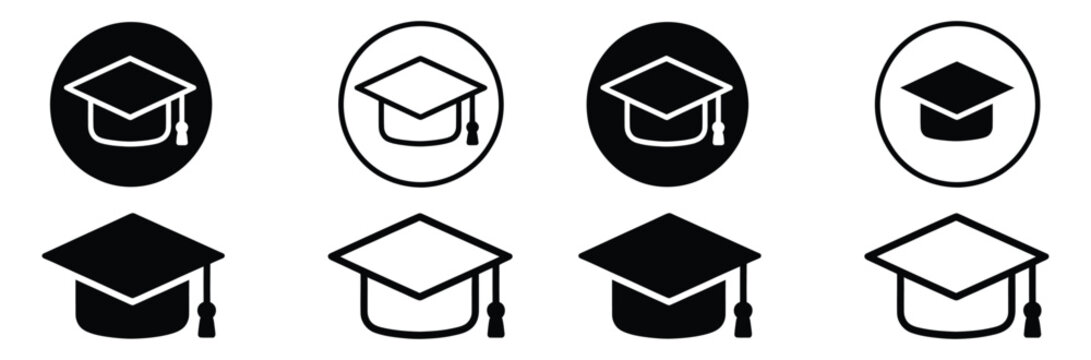 Graduation cap icon set, academic mortarboard vector symbol, education hat line and solid collection

