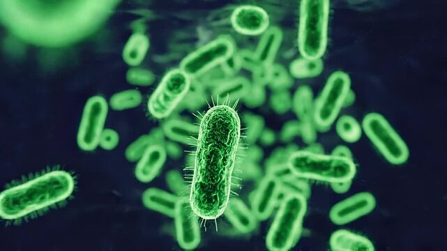 Green microscopic bacteria floating in water