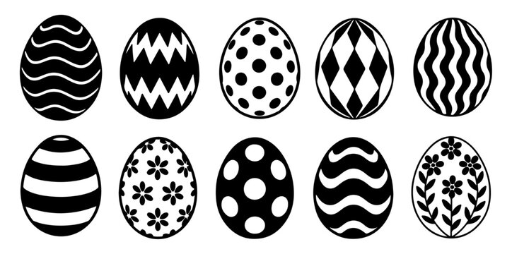  Set of decorative Easter egg icons with colorful floral and geometric patterns, set of easter eggs vector illustration