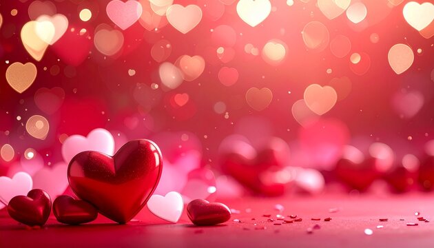 Imagen comercial de San Valent&iacute;n con fondo rom&aacute;ntico y elegante, corazones y luces suaves, dise&ntilde;o moderno con espacio para texto, ideal para campa&ntilde;as publicitarias, promociones y marketing digital.