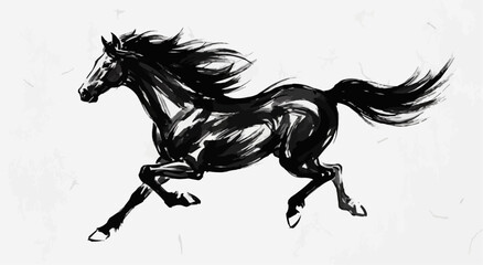Traditional Chinese ink wash painting vector illustration of running horse for Lunar New Year.