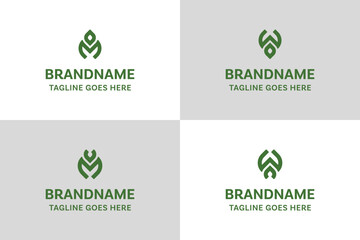 Letters MO WO MU WU Leaf Logo Set, symbolizing growth, nature, and organic harmony