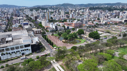 Obraz premium Italy Square In Porto Alegre Rio Grande Do Sul Brazil. Aerial View Of Lush Green Park And Surrounding Buildings. Town Sky Backgrounds Urban. Outside Backgrounds Up Above.