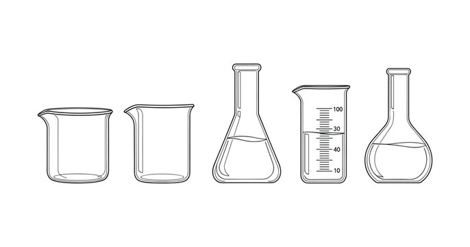 Outline of different laboratory glassware illustrations including beakers and flasks