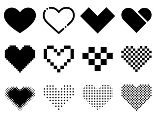 デジタルなハートのシルエットイラストセット