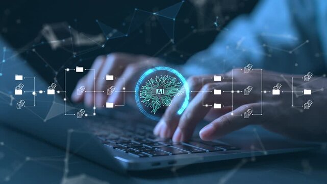 Ai Futuristic holographic data interface file folder digital manage documents cloud big database paperless search scanning Ai business virtual screen
Automation Storage office artificial intelligence 