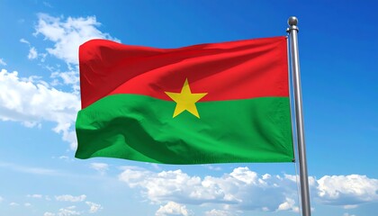 Burkina Fasos National Flag Waving Proudly Against a Blue Sky.