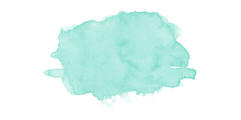 Wide teal watercolor smudge, abstract textured paint for modern graphic design, isolated on white background.