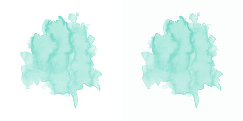 Set of two teal watercolor splashes, abstract organic paint strokes for creative design projects, isolated on white.