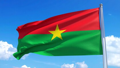 Burkina Fasos Vibrant Flag Waving Proudly Against a Clear Blue Sky.