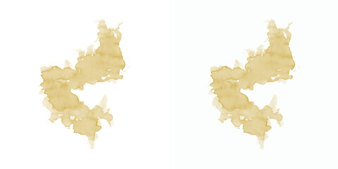 Abstract golden brown watercolor form with detailed texture and organic edges on white