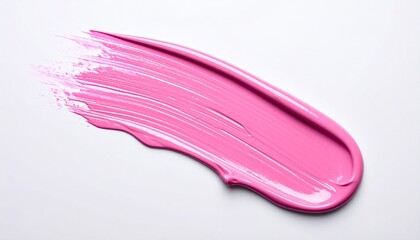 Abstract Pink Paint Smear with Glossy Texture on White Surface