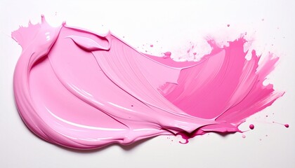 Abstract Pink Paint Smear with Glossy Texture on White Surface