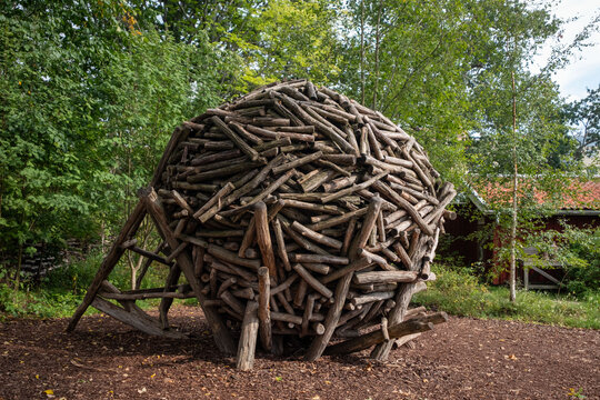 Wooden ball in the gardens of Astrid Lindgrens N&Auml;S