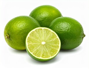 Fresh Whole and Cut Limes on White Surface
